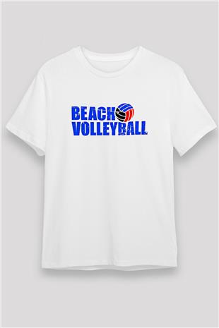 Voleybol Baskılı Unisex Beyaz Tişört - Tshirt