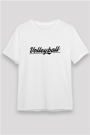 Voleybol Baskılı Unisex Beyaz Tişört - Tshirt