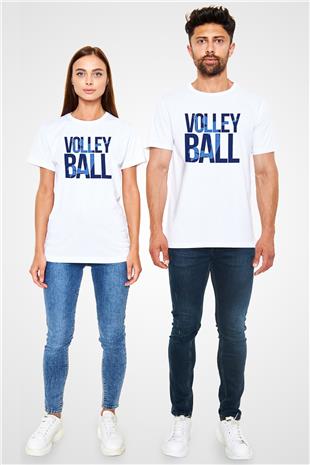 Voleybol Baskılı Unisex Beyaz Tişört - Tshirt