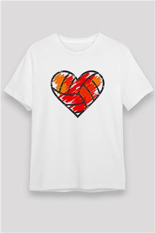 Voleybol Baskılı Unisex Beyaz Tişört - Tshirt