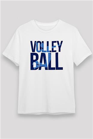 Voleybol Baskılı Unisex Beyaz Tişört - Tshirt