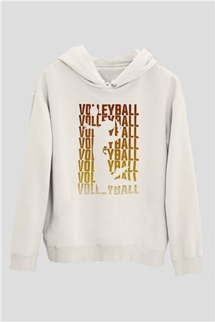 Voleybol Baskılı Unisex Ekru Hoodie