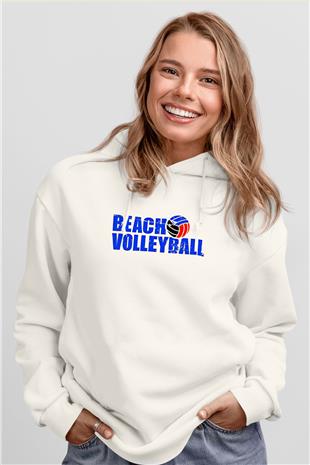 Voleybol Baskılı Unisex Ekru Hoodie