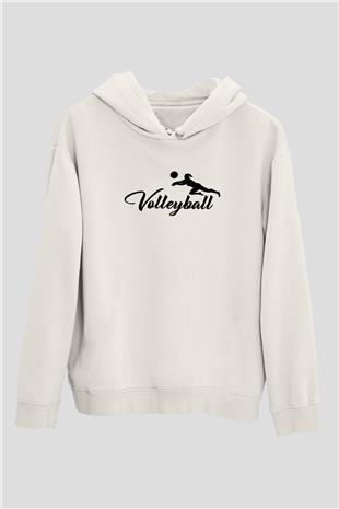 Voleybol Baskılı Unisex Ekru Hoodie