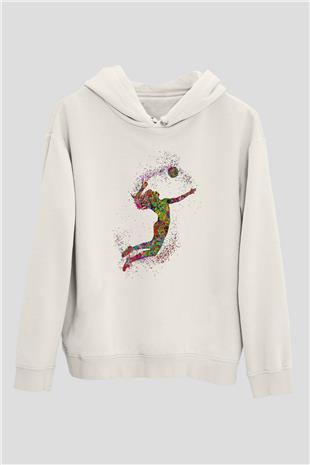 Voleybol Baskılı Unisex Ekru Hoodie