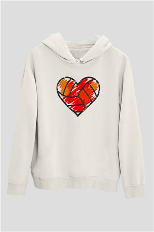 Voleybol Baskılı Unisex Ekru Hoodie