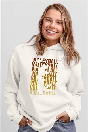 Voleybol Baskılı Unisex Ekru Hoodie