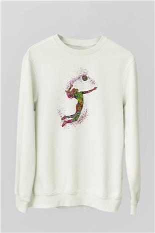Voleybol Baskılı Unisex Ekru Sweatshirt