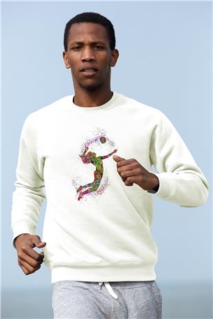 Voleybol Baskılı Unisex Ekru Sweatshirt