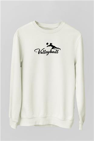 Voleybol Baskılı Unisex Ekru Sweatshirt