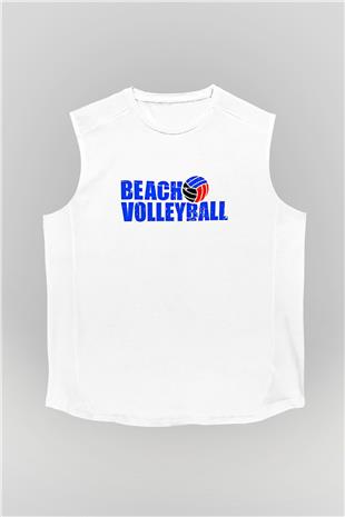 Voleybol Baskılı Unisex Kolsuz Beyaz Tişört