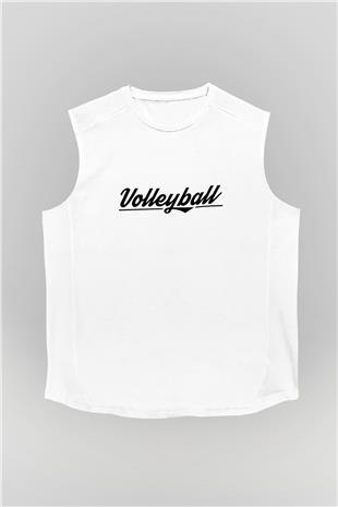 Voleybol Baskılı Unisex Kolsuz Beyaz Tişört