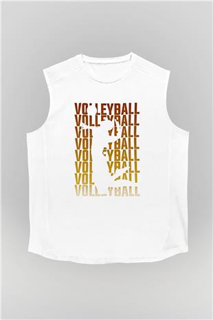Voleybol Baskılı Unisex Kolsuz Beyaz Tişört