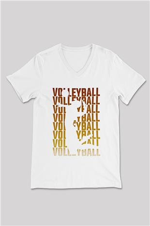 Voleybol Baskılı Unisex V Yaka Tişört - Tshirt