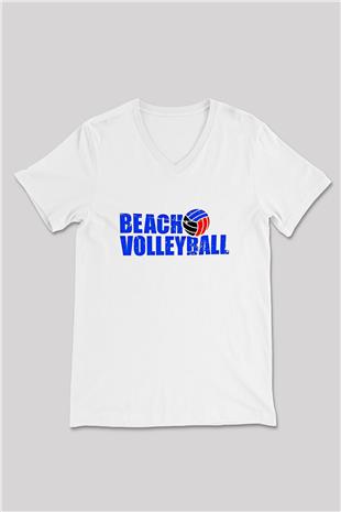 Voleybol Baskılı Unisex V Yaka Tişört - Tshirt