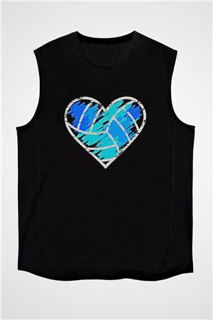 Voleybol - Volleyball Baskılı Unisex Siyah Kolsuz Tişört