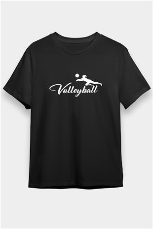 Voleybol - Volleyball Baskılı Unisex Siyah Tişört - Tshirt