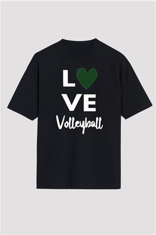 Voleybol - Volleyball Baskılı Unisex Siyah Oversize Tişört