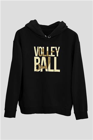 Voleybol - Volleyball Baskılı Unisex Siyah Kapüşonlu Sweatshirt