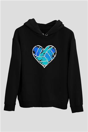 Voleybol - Volleyball Baskılı Unisex Siyah Kapüşonlu Sweatshirt