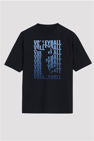 Voleybol - Volleyball Baskılı Unisex Siyah Oversize Tişört