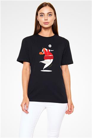 Voleybol - Volleyball Baskılı Unisex Siyah Tişört - Tshirt