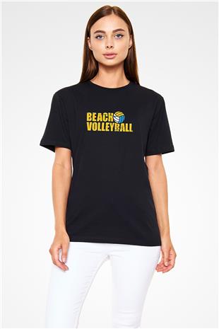 Voleybol - Volleyball Baskılı Unisex Siyah Tişört - Tshirt