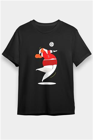 Voleybol - Volleyball Baskılı Unisex Siyah Tişört - Tshirt