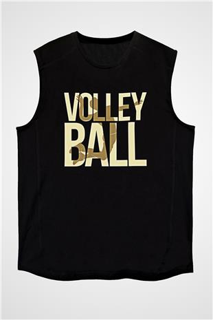 Voleybol - Volleyball Baskılı Unisex Siyah Kolsuz Tişört