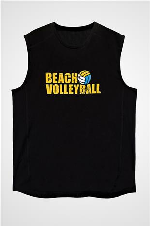 Voleybol - Volleyball Baskılı Unisex Siyah Kolsuz Tişört