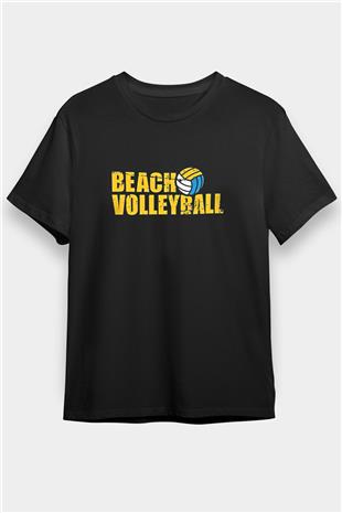 Voleybol - Volleyball Baskılı Unisex Siyah Tişört - Tshirt