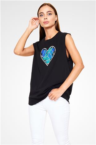Voleybol - Volleyball Baskılı Unisex Siyah Kolsuz Tişört