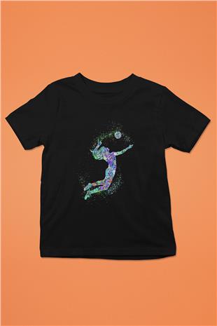 Voleybol - Volleyball Baskılı Unisex Siyah Çocuk Tİşörtü - Tshirt