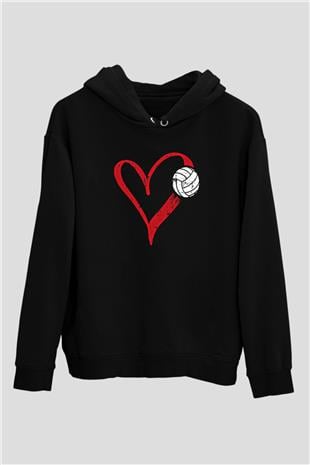 Voleybol - Volleyball Baskılı Unisex Siyah Kapüşonlu Sweatshirt