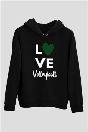 Voleybol - Volleyball Baskılı Unisex Siyah Kapüşonlu Sweatshirt