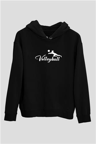 Voleybol - Volleyball Baskılı Unisex Siyah Kapüşonlu Sweatshirt