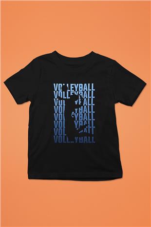 Voleybol - Volleyball Baskılı Unisex Siyah Çocuk Tİşörtü - Tshirt