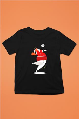 Voleybol - Volleyball Baskılı Unisex Siyah Çocuk Tİşörtü - Tshirt