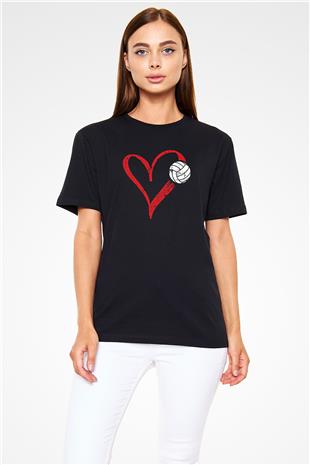 Voleybol - Volleyball Baskılı Unisex Siyah Tişört - Tshirt