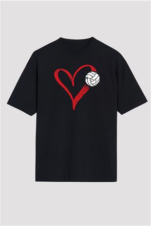Voleybol - Volleyball Baskılı Unisex Siyah Oversize Tişört