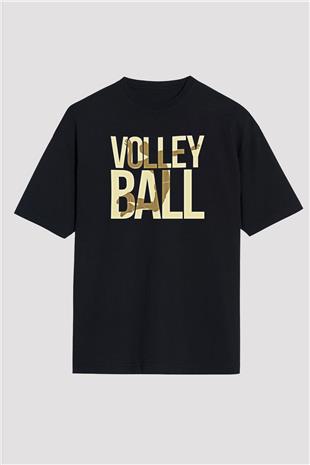 Voleybol - Volleyball Baskılı Unisex Siyah Oversize Tişört