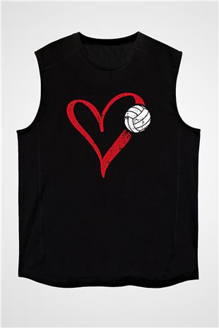 Voleybol - Volleyball Baskılı Unisex Siyah Kolsuz Tişört