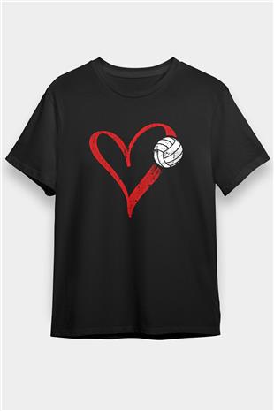 Voleybol - Volleyball Baskılı Unisex Siyah Tişört - Tshirt