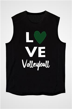 Voleybol - Volleyball Baskılı Unisex Siyah Kolsuz Tişört
