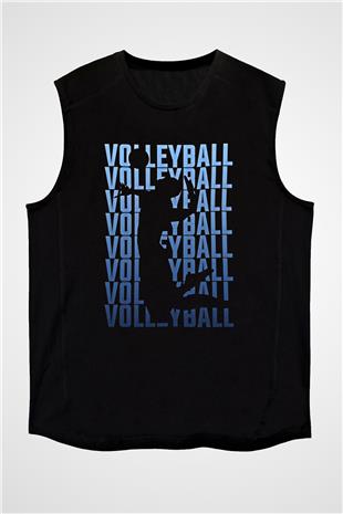 Voleybol - Volleyball Baskılı Unisex Siyah Kolsuz Tişört