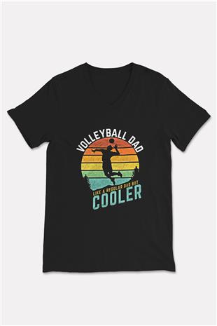 Voleybol - Volleyball Baskılı Unisex Siyah V Yaka Tişört