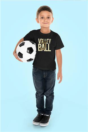 Voleybol - Volleyball Baskılı Unisex Siyah Çocuk Tİşörtü - Tshirt