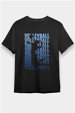 Voleybol - Volleyball Baskılı Unisex Siyah Tişört - Tshirt