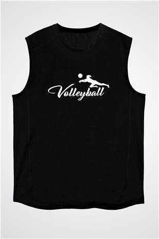 Voleybol - Volleyball Baskılı Unisex Siyah Kolsuz Tişört