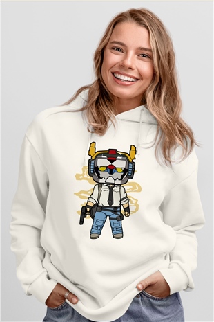 Voltron Pub-G Baskılı Unisex Beyaz Hoodie
